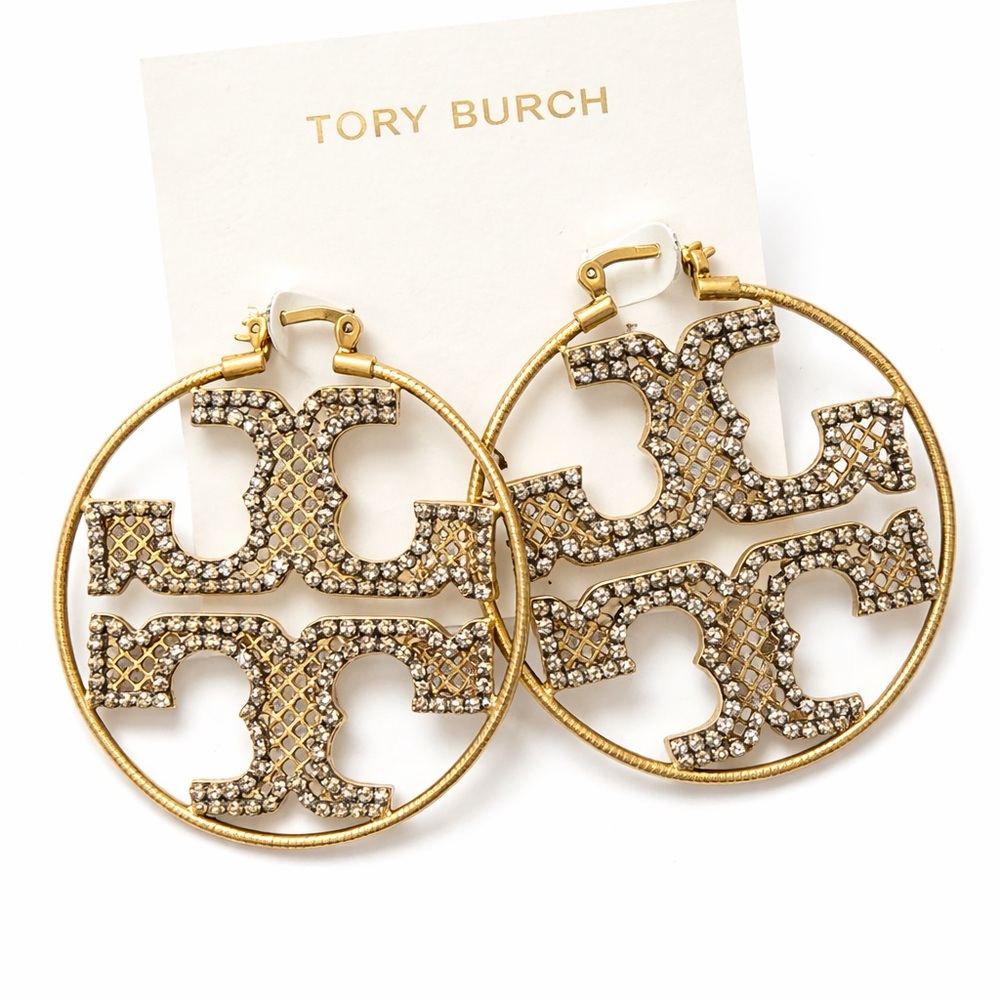 Tory Burch crystal miller hoop earrings